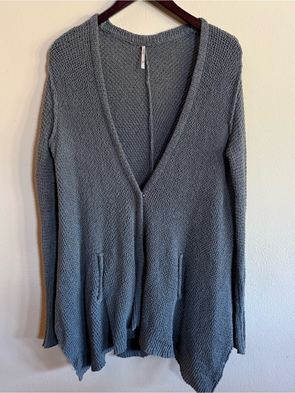 Free People Gray Open-Front Knit Cardigan